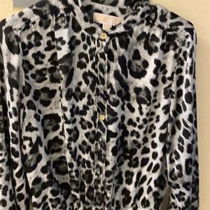 Michael Kors Romper Shorts Button Up Animal Print Snow Leopard Grays Soft Medium
